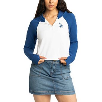 Women's Lusso White Los Angeles Dodgers Jane Raglan Quarter-Zip Tri-Blend Cropped Pullover Hoodie