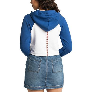 Women's Lusso White Los Angeles Dodgers Jane Raglan Quarter-Zip Tri-Blend Cropped Pullover Hoodie