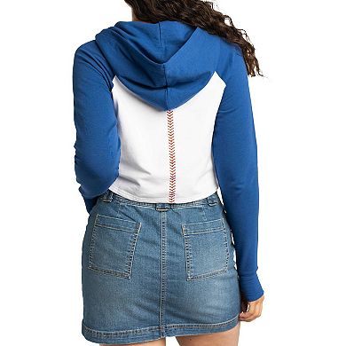 Women's Lusso White Chicago Cubs Jane Raglan Quarter-Zip Tri-Blend Cropped Pullover Hoodie