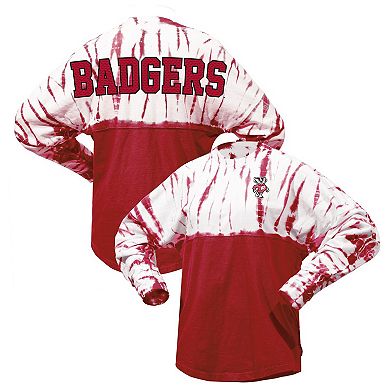 Women's Red Wisconsin Badgers Tie-Dye Long Sleeve Jersey T-Shirt