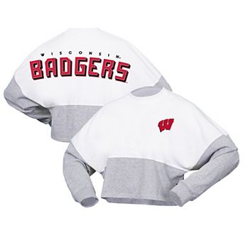 Women's Spirit Jersey White Wisconsin Badgers Heather Block Cropped Long Sleeve Jersey T-Shirt