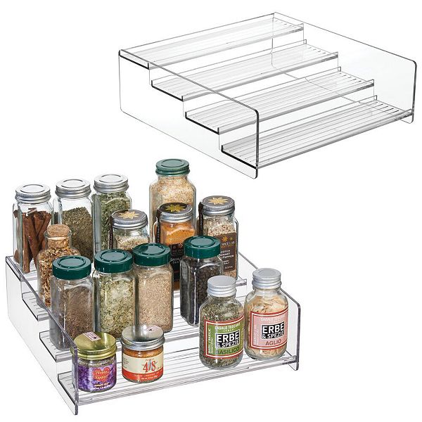 mDesign 4 Level Plastic Kitchen Spice Rack Food Storage Organizer 2 Pack