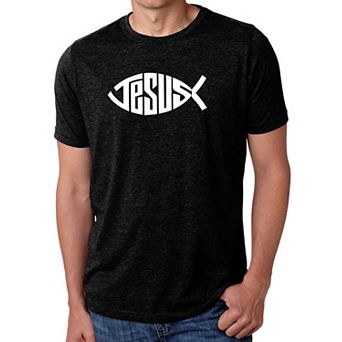 Christian Jesus Name Fish Symbol - Men's Premium Blend Word Art T-Shirt