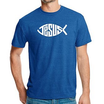 Christian Jesus Name Fish Symbol - Men's Premium Blend Word Art T-Shirt