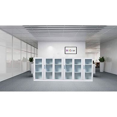 MECOLOR 36.4 in. Metal Office File Cabinet with Glass Door, Two Shelves and Lock for Office, School & Home