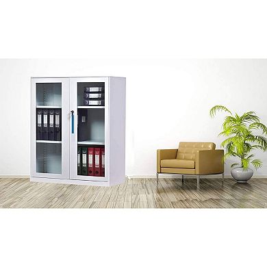 MECOLOR 36.4 in. Metal Office File Cabinet with Glass Door, Two Shelves and Lock for Office, School & Home