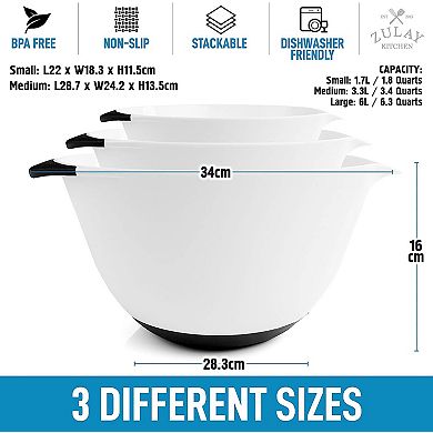 Zulay Kitchen 3 Piece Mixing Bowl Set