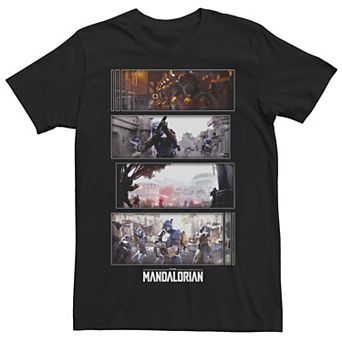 Men's Star Wars The Mandalorian Attack Scenes Boxes Graphic Tee