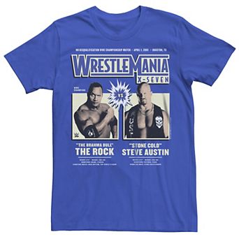 Men's WWE Wrestlemania X-Seven The Rock vs Steve Austin Retro Poster Graphic Tee