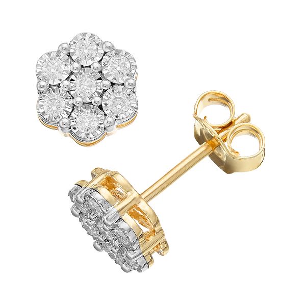 Diamond Brilliance 1/4 Carat T.W. Lab-Created Diamond Flower Earrings - Yellow Tone