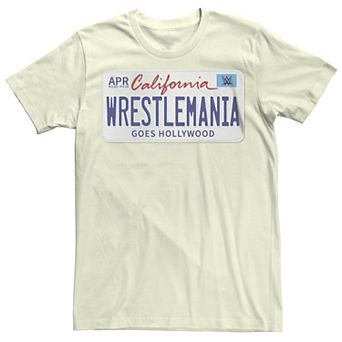 Men's WWE Wrestlemania Goes Hollywood California License Plate Graphic Tee