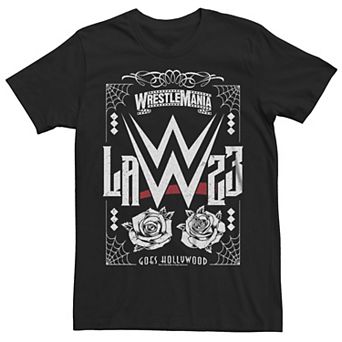 Men's WWE Wrestlemania Goes Hollywood LA 23 Roses Cobwebs Graphic Tee