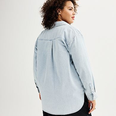 Plus Size INTEMPO™ Long Sleeve Button-Front Oversized Shirt