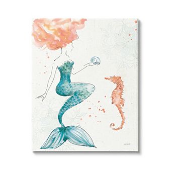 Stupell Home Decor Mermaid and Ocean Seahorse Canvas Wall Art