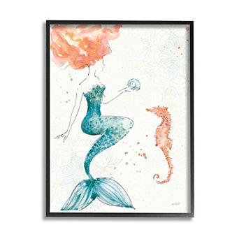 Stupell Home Decor Mermaid and Ocean Seahorse Framed Wall Art