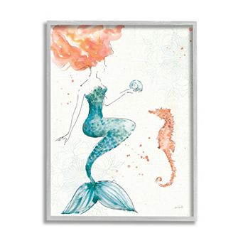 Stupell Home Decor Mermaid and Ocean Seahorse Framed Wall Art