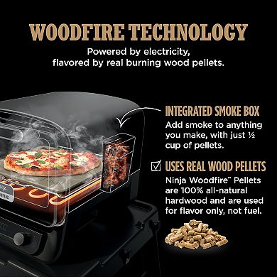 Ninja Woodfire™ Pizza Oven, 8-in-1 function, 5 pizza settings, 700°F, BBQ Smoker, Electric, OO101