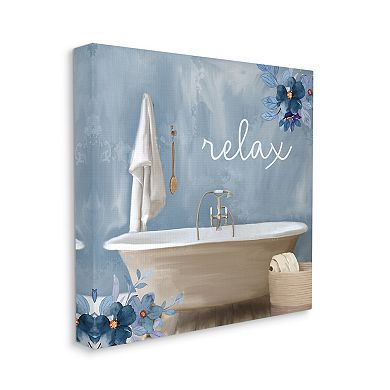 Stupell Home Decor Blue Floral Relax Bathroom Scene Canvas Wall Art