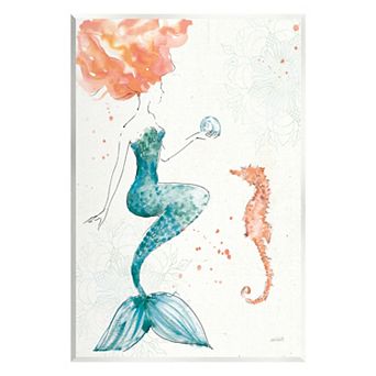 Stupell Home Decor Mermaid and Ocean Seahorse Canvas Wall Art