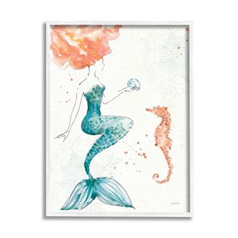 Stupell Home Decor Mermaid and Ocean Seahorse Framed Wall Art