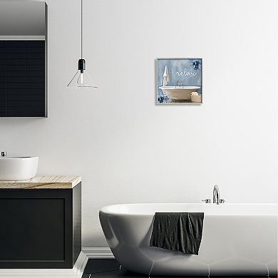 Stupell Home Decor Blue Floral Relax Bathroom Scene Framed Wall Art