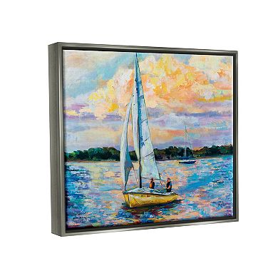 Stupell Home Decor Vivid Nautical Sailboat Landscape Metallic Frame Wall Art