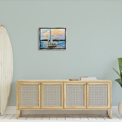 Stupell Home Decor Vivid Nautical Sailboat Landscape Metallic Frame Wall Art