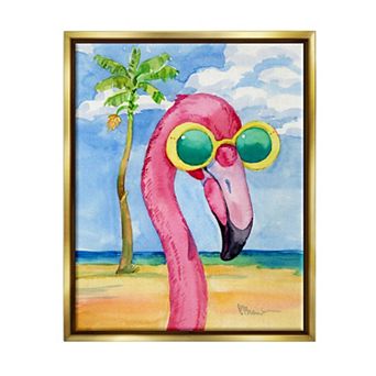 Stupell Home Decor Looking Good Flamingo Tropical Metallic Framed Canvas Wall Art