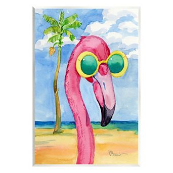 Stupell Home Decor Looking Good Flamingo Tropical Wooden Wall Art