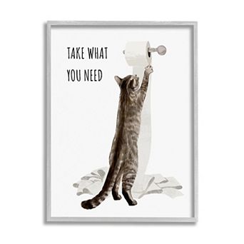 Stupell Home Decor Take What You Need Toilet Paper Cat Framed Wall Art