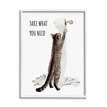 Stupell Home Decor Take What You Need Toilet Paper Cat Framed Wall Art