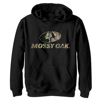 Boys Mossy Oak Leave Pattern Logo Graphic Hoodie