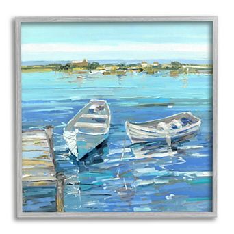 Stupell Home Decor Serene Rowboats Ocean Dock Framed Wall Art