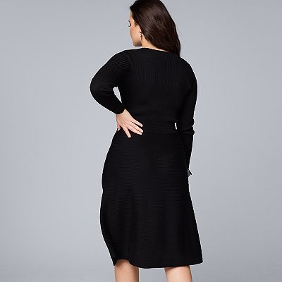 Women s Simply Vera Vera Wang V Neck Ribbed Long Sleeve Sweater Dress