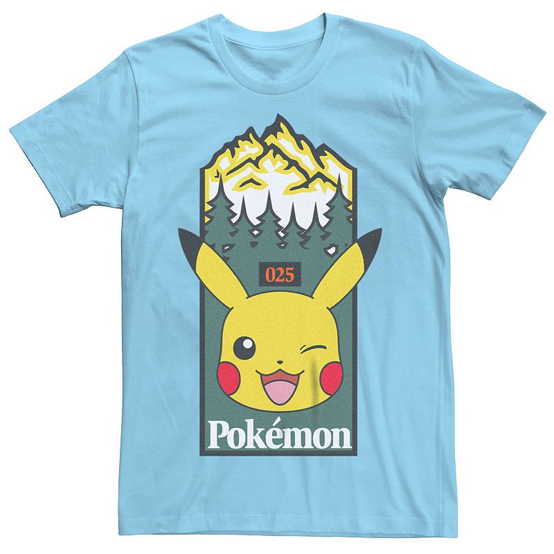 UPC 197791520777 product image for Men's Pokemon Pikachu Forest Mountains Box Face Tee, Size: XXL, Light Blue | upcitemdb.com