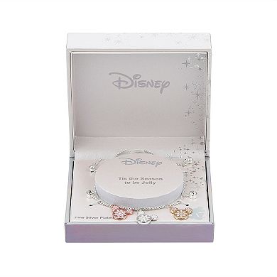 Disney's Mickey Mouse Tri-Tone Silhouette Charm Adjustable Bracelet with Cubic Zirconia