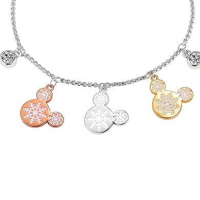 Disney's Mickey Mouse Tri-Tone Silhouette Charm Adjustable Bracelet with Cubic Zirconia