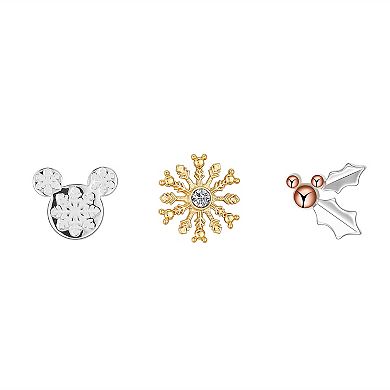 Disney's Mickey Mouse Tri-Tone Cubic Zirconia Holiday Stud Earring Trio Set