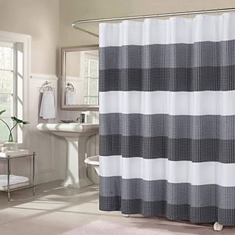 Dainty Home Waffle Weaved Ombre Striped Shower Curtain