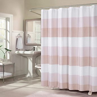 Dainty Home Waffle Weaved Ombre Striped Shower Curtain