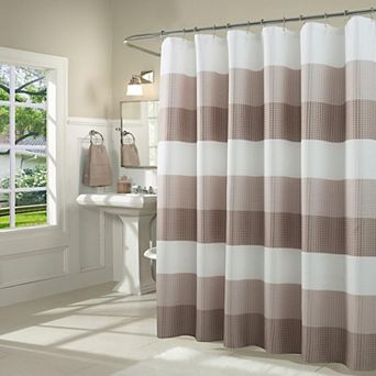 Dainty Home Waffle Weaved Ombre Striped Shower Curtain