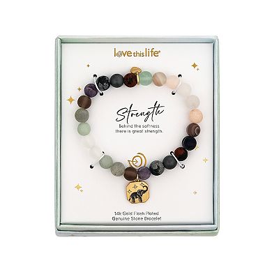 Love This Life 14k Gold Tone "Strength" Enamel Elephant, Stars, Multi-Color Matte Stone Stretch Bracelet