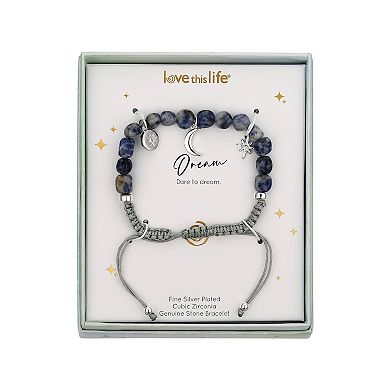 Love This Life Fine Silver Plated Cubic Zirconia and Blue Lapis Stone Cord Bracelet