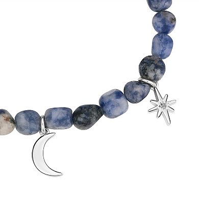 Love This Life Fine Silver Plated Cubic Zirconia and Blue Lapis Stone Cord Bracelet