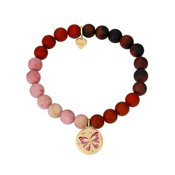 Love This Life® 14k Gold Plated Gemstone Bead & Butterfly Charm Stretch Bracelet