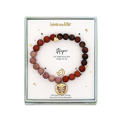 Love This Life® 14k Gold Plated Gemstone Bead & Butterfly Charm Stretch Bracelet