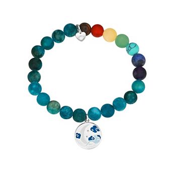 Love This Life® Silver Tone "Dream" Enamel Moon, Cubic Zirconia Stars Multi-Color Stone Stretch Bracelet