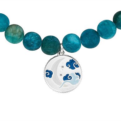 Love This Life Silver Tone "Dream" Enamel Moon, Cubic Zirconia Stars Multi-Color Stone Stretch Bracelet