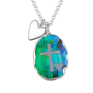 Love This Life Fine Silver Plated Cross and Heart Abalone Pendant Necklace