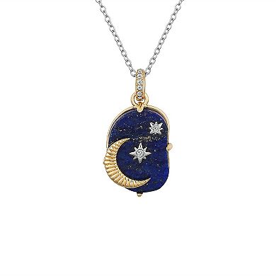 Love This Life Two-Tone Moon & Crystal Stars Recon Lapis Stone Necklace